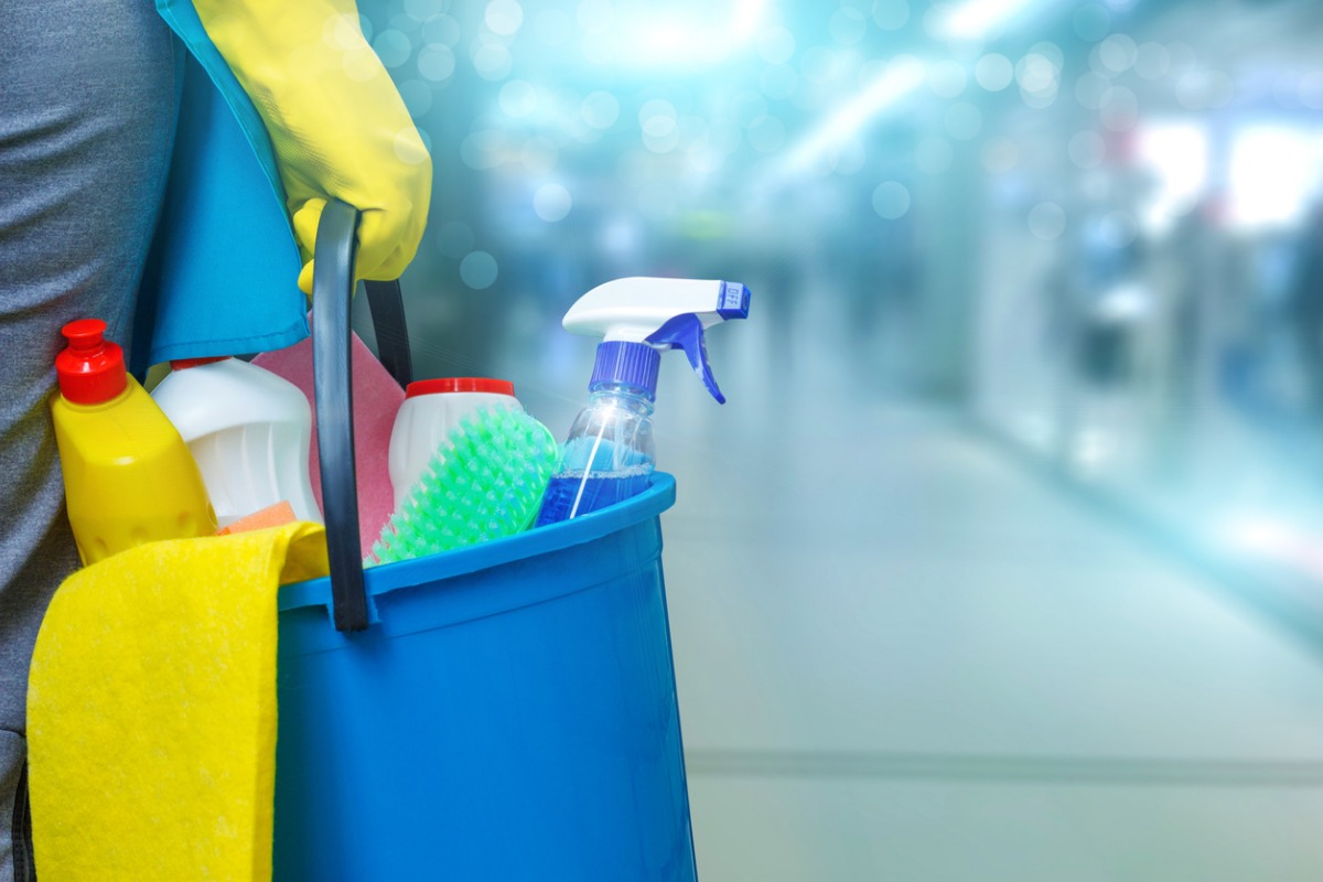 bucket of cleaning supplies