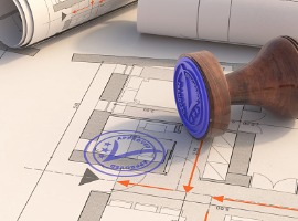 plan approval blue stamp approved on blueprint 3d illustration