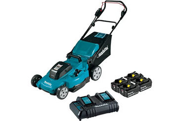 blue Makita XML03CM1 Lawn Mower Kit with 4 Batteries