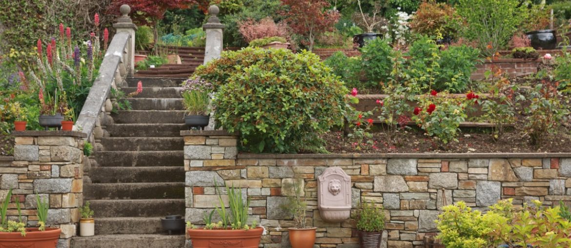 natural stone steps and retaining wall planter and garden border picture