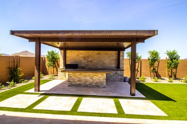 rear yard pergola covering built in bbq area picture