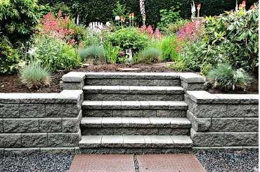 Rock Retaining Wall with Staircase Built Within