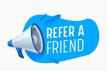 refer a friend banner with megaphone and blue spot referral program vector